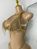 Newest Crystal Swimwear Fashion Gold Bar Bikini Blingbling Swimwear Bikini Popular Bathingsuit Bikini Nightclub Stage Outfit