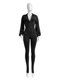 Washed Distressed Jumpsuit Women Ribbed V-Neck Solid SKinny Long Sleeve Fall Casual Trend Simple Activity Streetwear