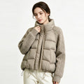 Women Cropped Puffer Jacket Stand Collar Cable Knit Sleeves Patchwork Zip Up Lightweight 2026 Lady Quilted Winter Warm Outerwear