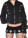 Y2K Hooded Crop Jacket Women Fall Hooded Metal Hollow Skinny Trend Simple Classic High Streetwear Casual Basis Coat
