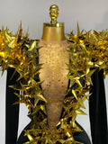Women Sparkly Gold Rhinestone Black Velvet Long Sleeve Bodysuit Evening Party Club Gala Hosts Night Club Bar Stage Costumes