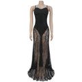 Women Spaghetti Straps Mermaid Evening Gown Wedding Guest Dress Sexy Sheer Padded Lace Backless Formal Party Maxi Dresses