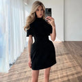 Elegant Waist-Cinching Sleeveless Short Dress Women's Round-Neck Short Cape Birthday Dress Female Banquet Party Dress New