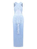 Women's Sky Blue Rhythm Fringed Long Maxi Dress 2026 New Sleeveless Ruffle Tassels Night Out Dress Clubwear Outfits