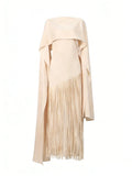 Elegant Luxury Dinners Red Maxi Dress for Women Sleeveless Cape Design Full Fringe Skirt for Fashion Parties Events