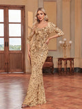 Luxury Evening Dress Women Half Sleeve Mermaid Formal Sequin Prom Maxi Dress Elegant Wedding Party Cocktail Graduation Gown