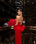 Valentine's Day Women Sleeveless V-Neck Ruffles Bodycon Long Bandage Dress Celebrate Evening Party Birthday Cocktail Dress
