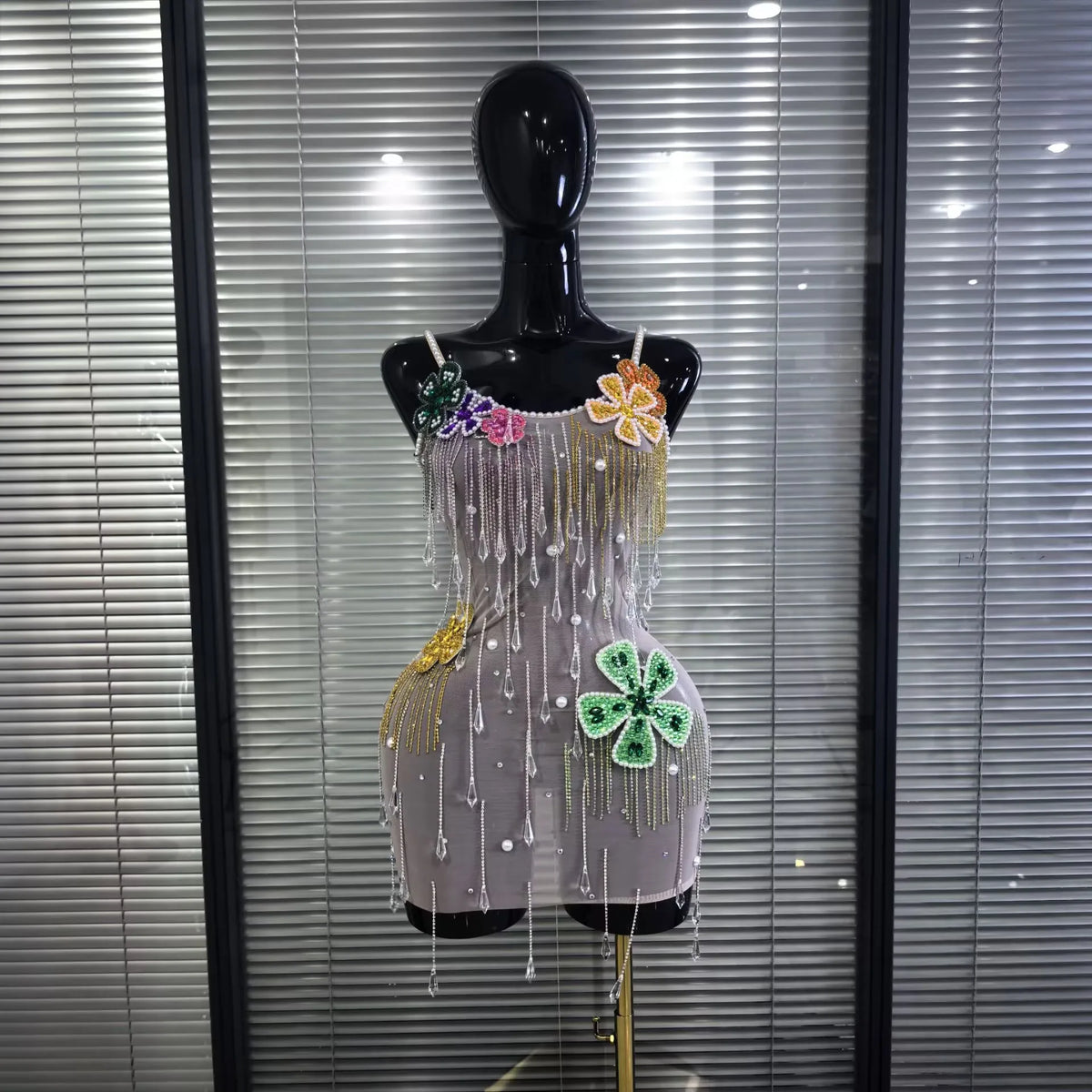 Women Sexy Strap Mesh See Through Shining Diamond Chain Bodycon Mini Dress Nightclub Party Celebrate Cocktail Wear