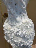 Luxury Sexy Rhinestone Strapless Prom Dress 3D Flower Off Shoulder Backless Bodycon Bandage Mini Wedding Guest Cocktail Gowns