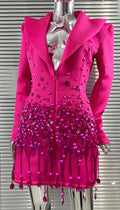 Luxury Rhinestone Sequin Pearl Glam Low Cut Suit Dress Women's Fashion Party Performance Evening Gown Vestidos De Ocasião Formal