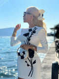 New Arrivals Autumn Heavy Flower print Slim Mini Dress Women's Long Sleeve Celebrity Party Elegant Short Dress