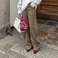 American Retro Plaid Trousers for Women High Waist Spliced Pockets Casual Oversized Lantern Wide Leg Pants Female