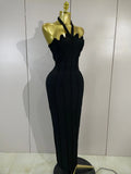 Sexy Beaded Scalloped Halter Black Bodycon Long Bandage Dress Women Elegant Birthday Wedding Guest Celebrate Evening Club Gown