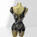 Personalized Design Hollow Pin Belt Black Mesh Jumpsuit Halloween Festival Stage Performance Vest Party Wear Dress For The Women