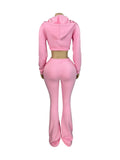 Casual Simple Women 2 Piece Set Pocket Hooded Zip Crop Jacket+Pants Sporty Matching Streetwear Skinny Basic Outfits