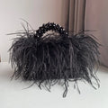 Pearl Bead Bag With Feather Fur Designer Brand Clear Acrylic Crystal Stone Box Tote Handbag Women Handmade Party Purse