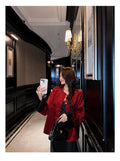 New Long Sleeved Jacquard Cardigan Summer Warm Loose Printing Versatile Retro Festival Red Lady Tang Suit Top