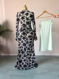 Women Long Sleeve Stacked Mesh with Lining Bodycon Cocktail Long Dress  Autumn Evening Birthday Sexy Party Dresses