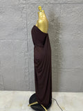 Elegant Brown Strapless Bodycon Maxi Dress Women Sexy Ruched Waist Draped Skirt Outfit Date Night Party Costume