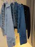 Cropped Denim Jacket Women Stand Collar Bell Sleeves Double Breasted Splicing Retro Fashion Biker-Style Coat Autumn 2026