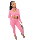 Casual 3 Piece Set Women Tracksuit Elastic Vest+Zip Jacket+Leggings Matching Street Sporty Fitness Street Shapewear