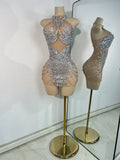 Women's Sparkly Birthday Mini Dress Crystals Diamonds Mesh Evening Party Gowns Performance Costume Stage Outfit Club Vestidos