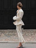 Women 2026 Spring Summer Blazer Two Piece Deep V Neck Peplum Waist Button Top Mermaid Long Skirt Commute Matching Set