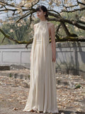 Elegant Women's Chiffon Slim Long Dress Halter Backless Sleeveless Maxi Dresses Summer Lady Long Ribbon Party Gowns