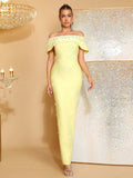 Women Sexy Off the Shoulder Pearl Bead Diamond Bodycon Long Bandage Dress Nightclub Party Evening Birthday Celebrate Wear