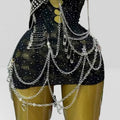Personalized Design Hollow Pin Belt Black Mesh Jumpsuit Halloween Festival Stage Performance Vest Party Wear Dress For The Women