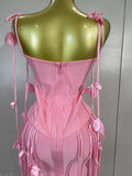 Elegant Pink Strapless Sexy Long Tassel Bandage Dress Women Celebrity Evening Party Luxury Birthday Cocktail Dress Stage Wear