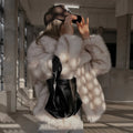 Autumn Winter New Gradient Big Fur Collar Jacket Cool Street Girls Fluffy Cozy Faux Fur Coat Thick Wram Outerwear