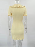 High Waist Ruffled Mini Dresses For Women Summer Short Sleeve Knitted Slim Fit Dress Women's Vintage Dress Woman Elegant