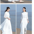 Vietnam Traditional Dress Aodai Chinese Improved Qipao Chiffon Fairy Women Elegant Oriental Improved Qipao Tea Art Hanfu Set