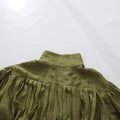 Olive Green Elegant Pleated Dress Women Fashion Solid Stand Neck Lantern Sleeve Double Breasted Loose Mini Dress Women