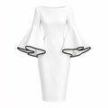Women's Slim O-neck Midi Dress for Women Flared Sleeves Bodycon Dress 2026 Stylish Contrast Trims Elegant Party Dress
