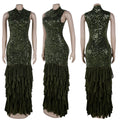 Sexy Sparkly Sequin Patchwork Bodycon Dresses for Woman Ruffle Tassel Dress Female Party Clubwear Long Birthday Outfits