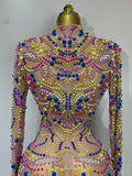 Women Sexy Transparent Mesh Stage Performance Costume Dancer Singer Nightclub Elagant Evening Party Luxury Birthday Dress