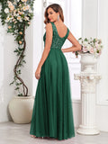 Sleeveless Evening Dresses V-Neck Sequined Embroidery Long Party Gown Clothing Elegant Mesh A-Line Formal Wedding Dress
