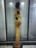Gold Luxury Long Dress Rhinestones Women Singer Mirror for Celebrity Evening Party Catwalk Prom Outfit Stage Photo Shoot Dresses
