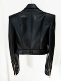 2026 New Slim Double Dreasted Pu Faux Leather Short Jacket with Belt Streetwear Female Retro Moto Biker Coat Outwear