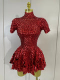 Sparkly Sequins Bodysuit Short Dress Women Sexy Nightclub Dancer DJ Stage Performance Wear Luxury Birthday Party Festival Outfit