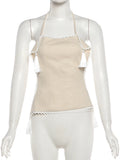Sexy Tassel 2 Piece Set Women Irregular Halter Backless Bandages Tank Top+Patchwork Skirt New Trend Party Streetwear