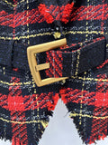 Femininos Elegantes Lapel Plaid Printed Autumn Winter Belt Slim Suit Jackets Female Office Blazer Coats Girls Chic Outfit