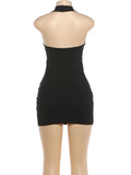 Metal Ring Hollow Decoration Dress Woman Halter Low-Neck Backless Skinny Peach Hip Midnight Sexy Fashion Mini Bodycon