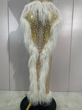 Sparkly Pearl Tassel Mesh See Through Long Dress Women Sexy Luxury Birthday Prom Party Nightclub Singer Stage Costume
