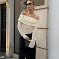 Sexy One Shoulder Top Women Fashion Hollow Out See-Through Pleated Lace Top Elegant High Street Party Slim Female Tops