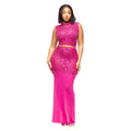 Sexy Mesh Rhinestone Bodycon 2 Pieces Set for Woman Outfits Solid Round Neck Sleeveless Crop Top + Skirt Female Clubwear