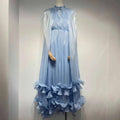 Commuting Style V-neck Cape Style Black Fungus Edge Double-layer Hem Dresses For Women 2026 Autumn New
