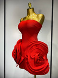 Celebrity Sexy Strapless Backless Flower Red Mini Bodycon Bandage Dress 2025 Knitted Elegant Evening Club Luxury Birthday Dress